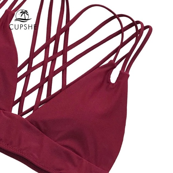 CUPSHE Burgundy Strappy Bikini Top Sz M - Picture 2 of 6